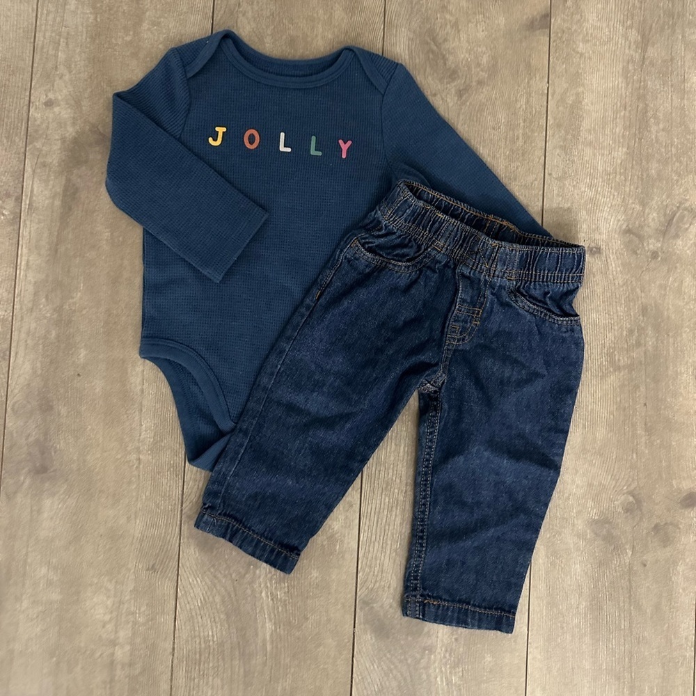 Jumping Beans & Carter’s 6-9 month baby boy matching outfit set - “Jolly”